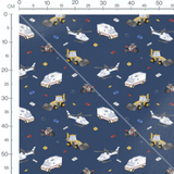 Tissu - Véhicules sur fond bleu profond