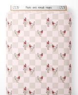 Tissu - Poules avec nœuds rouges