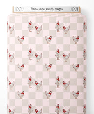 Tissu - Poules avec nœuds rouges