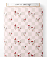 Tissu - Poules avec nœuds rouges