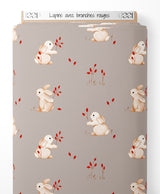 Tissu - Lapins avec branches rouges