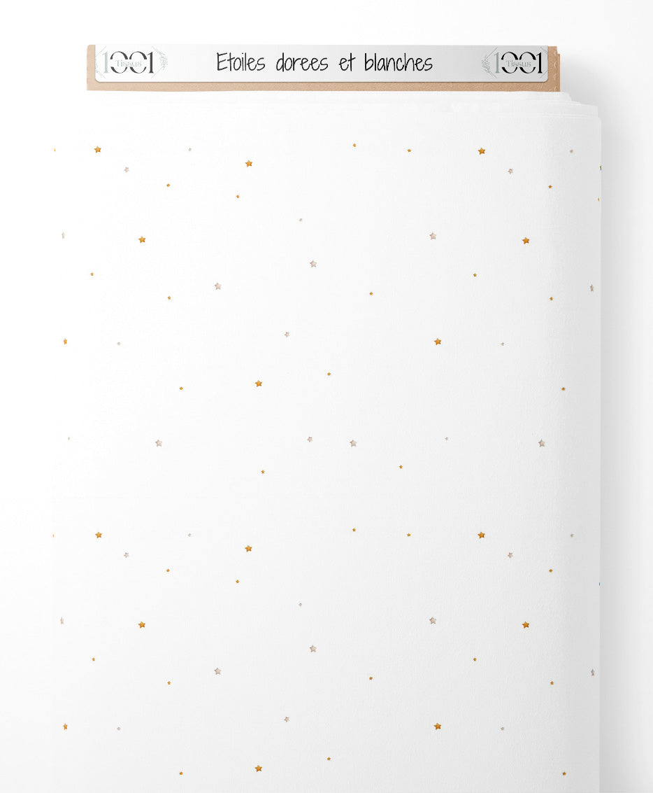 Tissu - Étoiles dorées et blanches