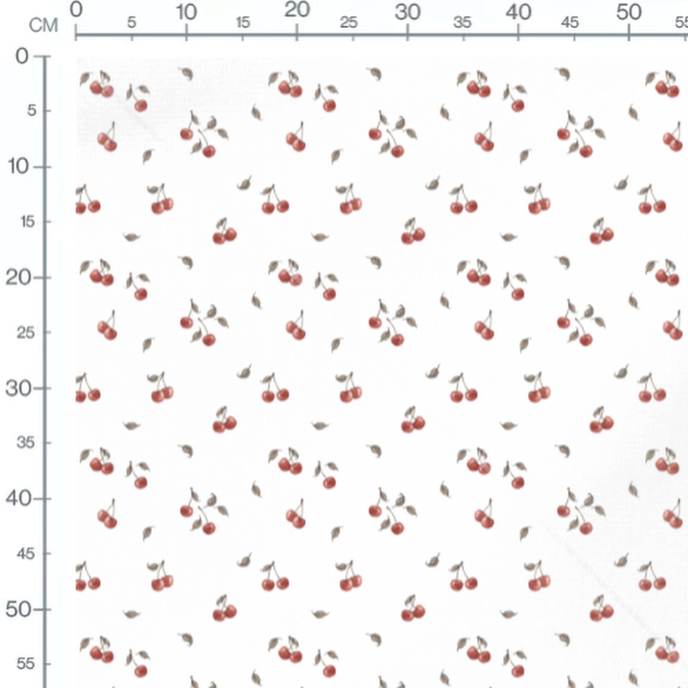 Tissu - Cerises et feuilles dessinées