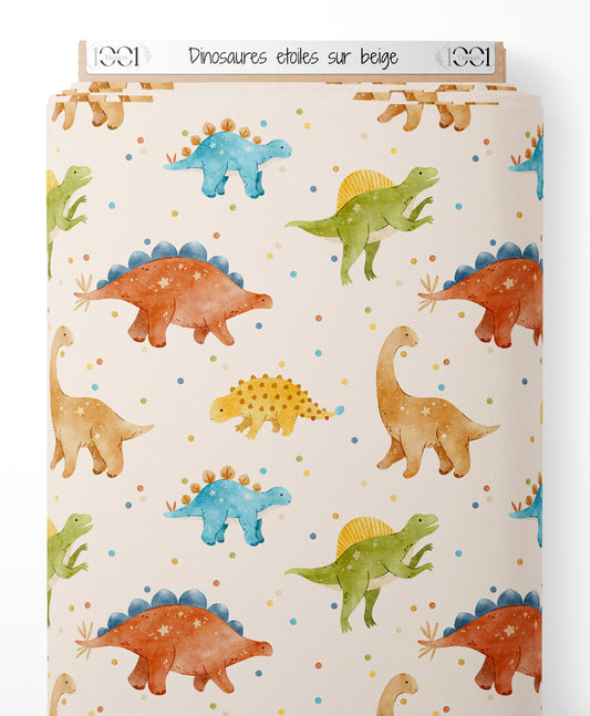 Tissu - Dinosaures étoilés sur beige