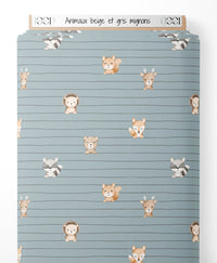 Tissu - Animaux beige et gris mignons