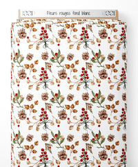 Tissu - Fleurs rouges sur fond blanc