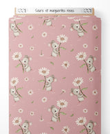 Tissu - Souris et marguerites roses