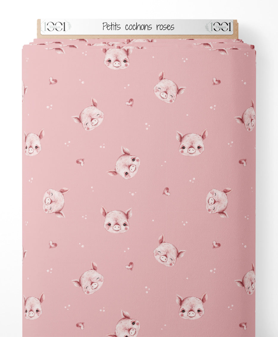 Tissu - Petits cochons roses