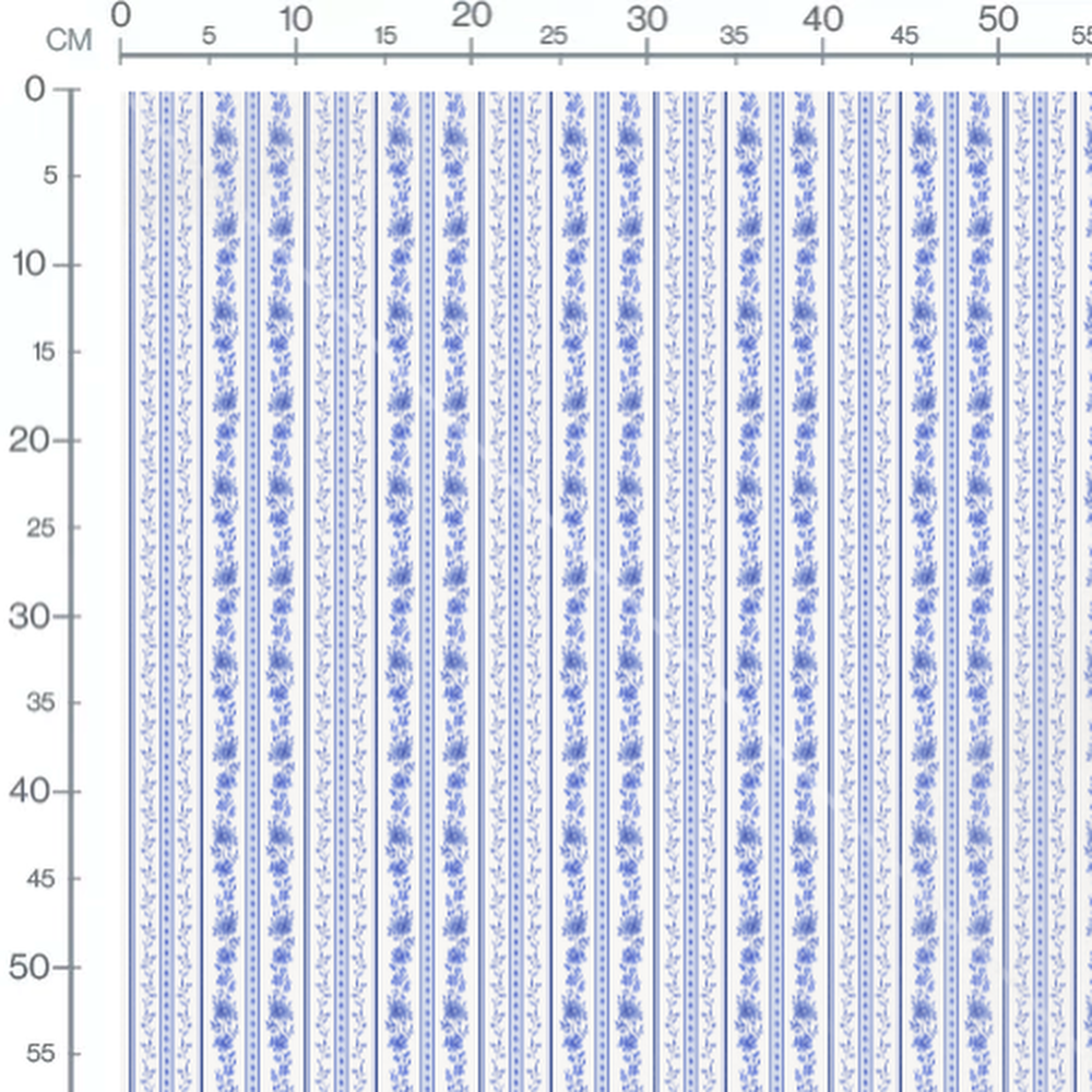 Tissu - Rayures florales bleues verticales