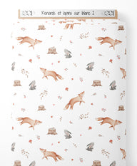 Tissu - Renards et lapins sur blanc 2