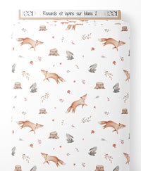 Tissu - Renards et lapins sur blanc 2