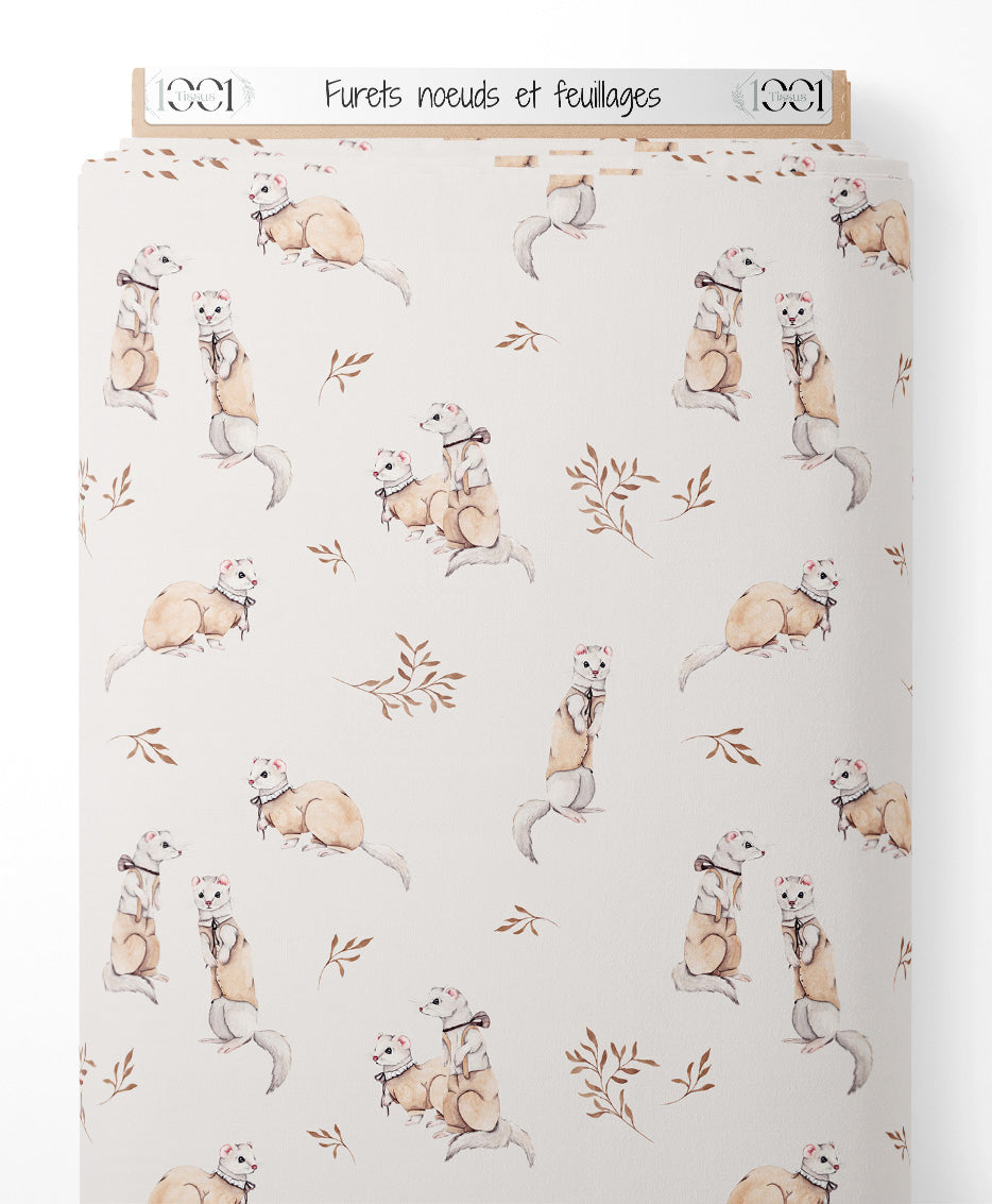 Tissu - Furets nœuds et feuillages