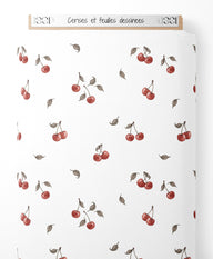 Tissu - Cerises et feuilles dessinées