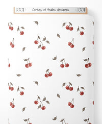 Tissu - Cerises et feuilles dessinées