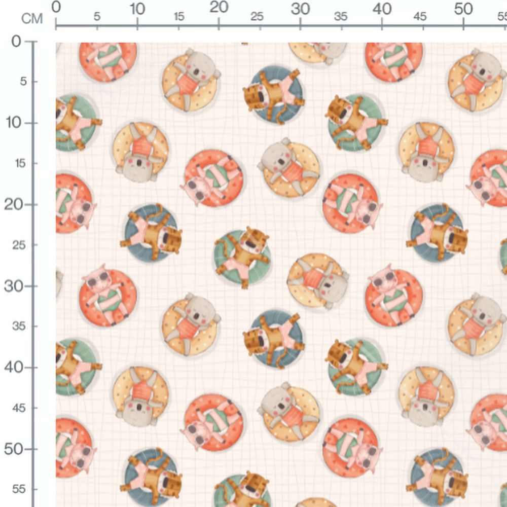 Tissu - Bouées colorées sur fond blanc 2