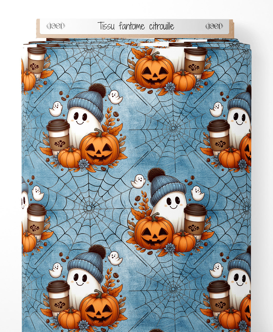 Tissu - fantome citrouille