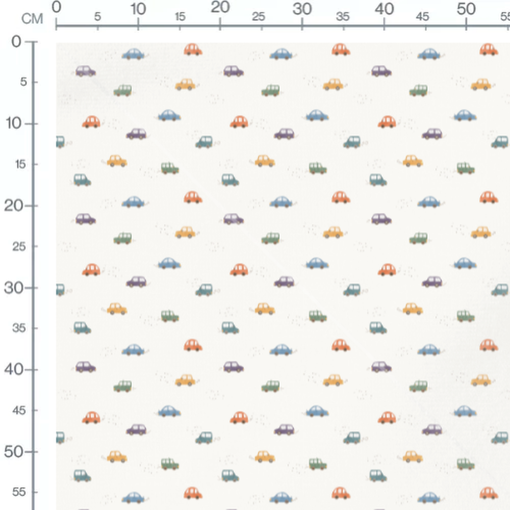 Tissu - Voitures pastel sur fond blanc