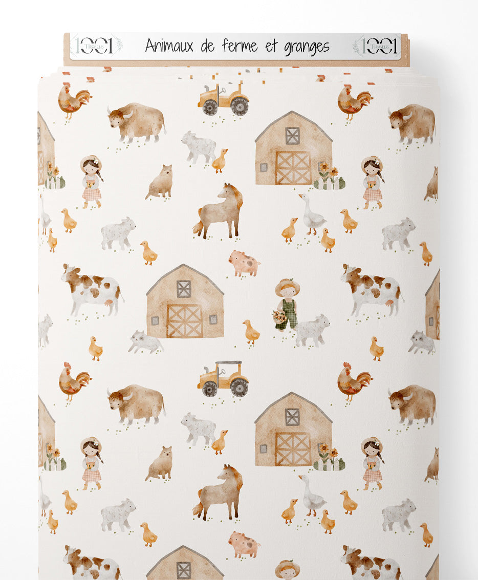 Tissu - Animaux de ferme et granges
