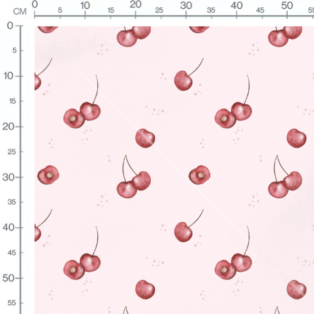 Tissu - Cerises aquarelle fond rose