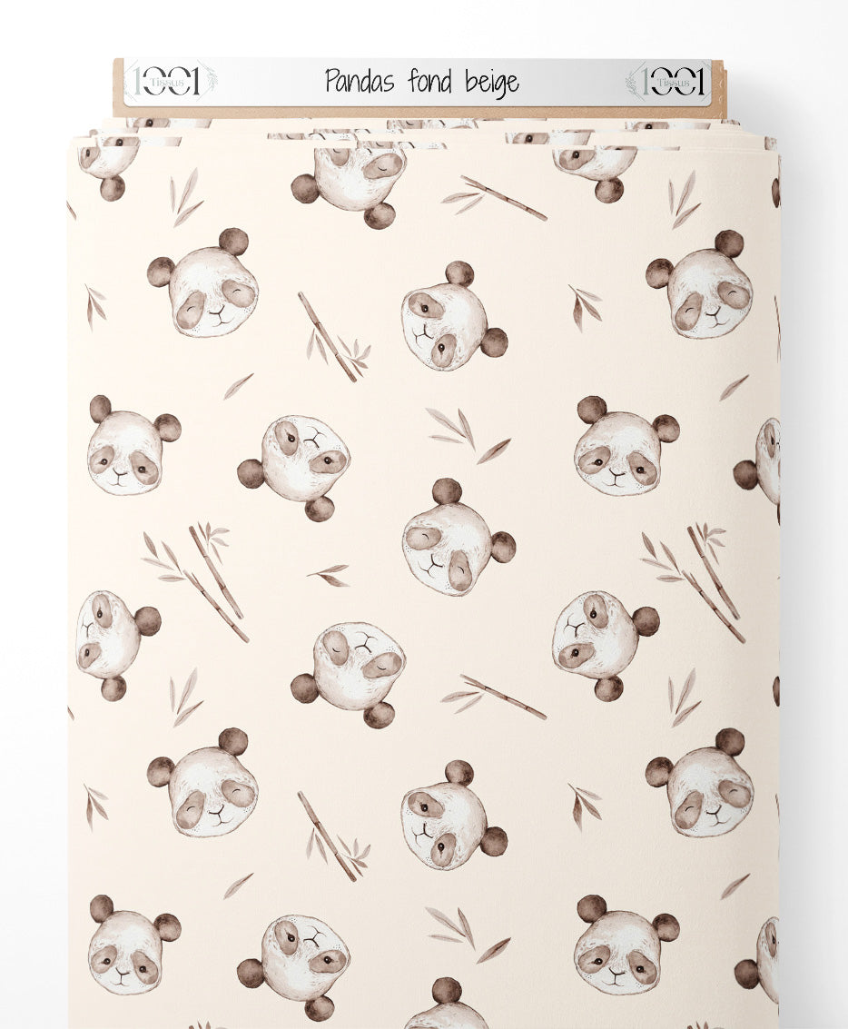 Tissu - Pandas sur fond beige
