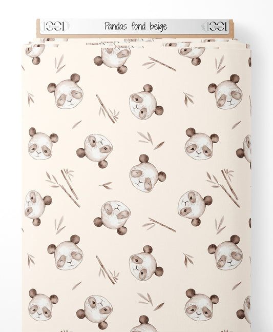 Tissu - Pandas sur fond beige
