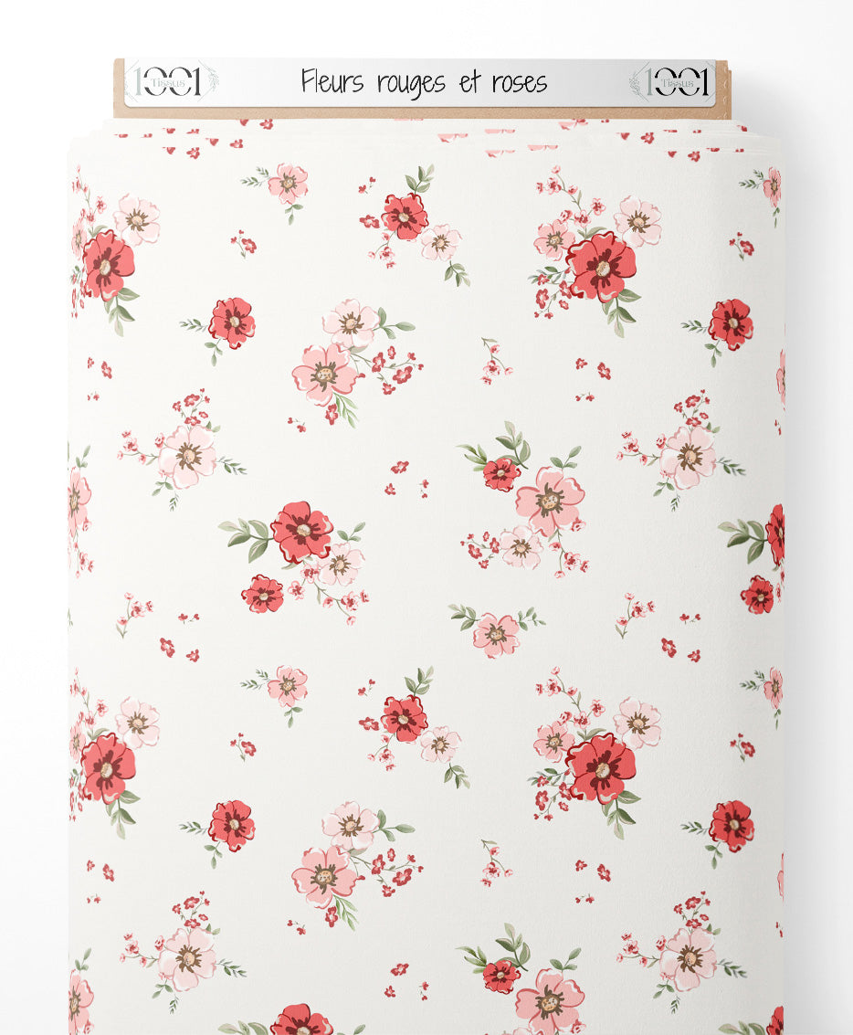 Tissu - Fleurs rouges et roses