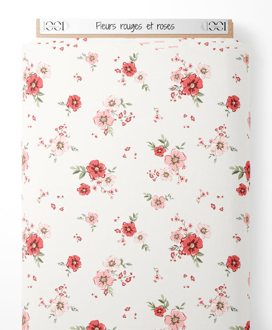 Tissu - Fleurs rouges et roses