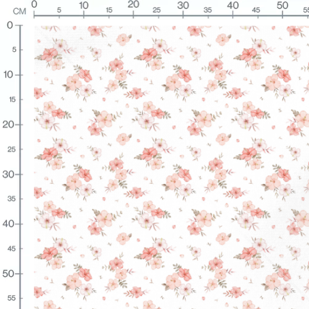 Tissu - Bourgeons roses sur fond blanc