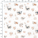 Tissu - Animaux marins et fleurs