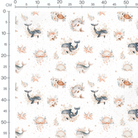 Tissu - Animaux marins et fleurs