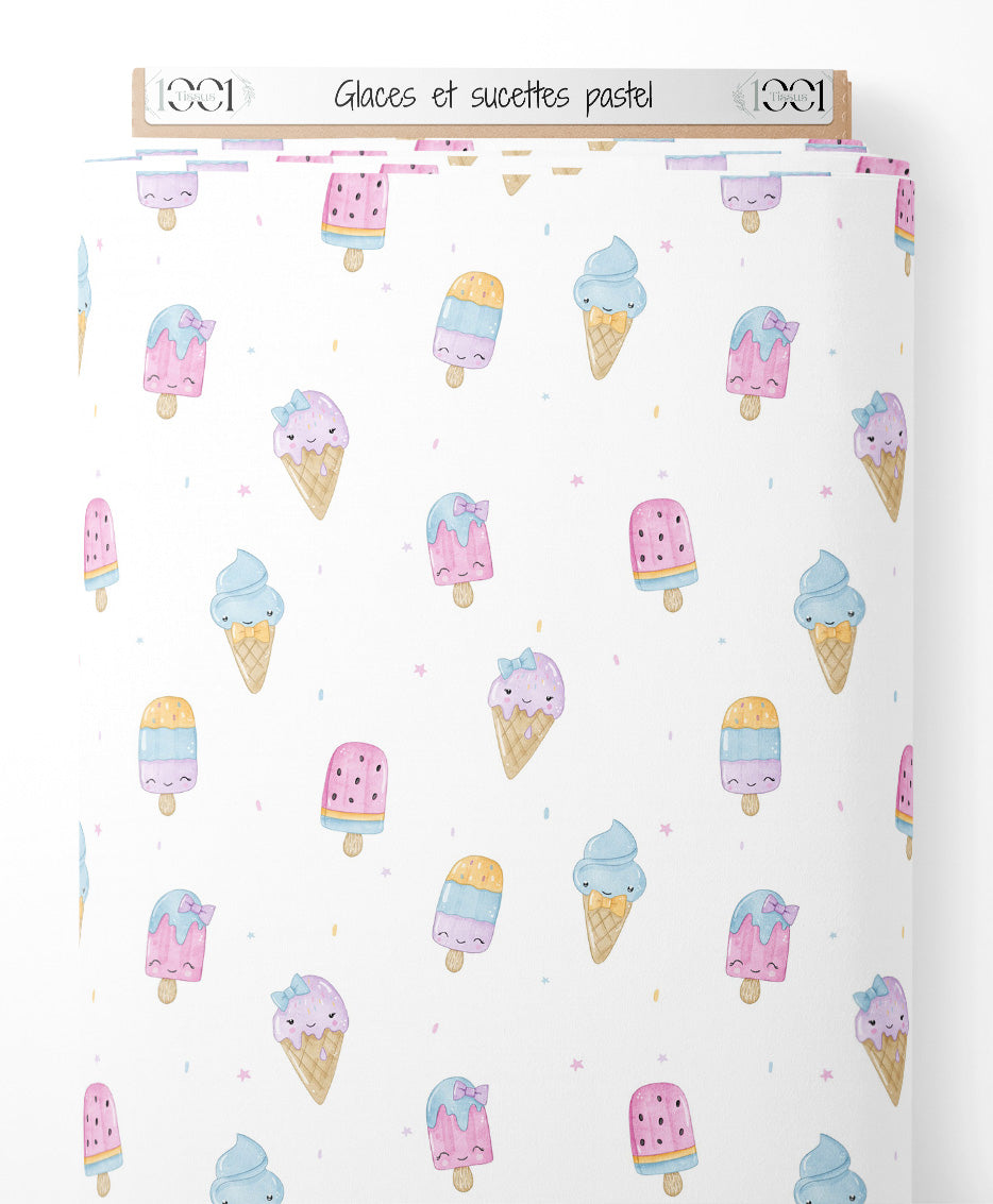 Tissu - Glaces et sucettes pastel