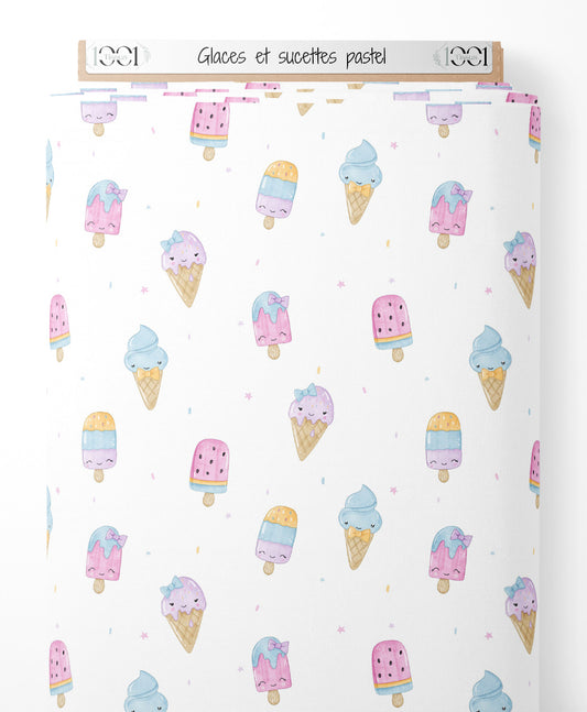 Tissu - Glaces et sucettes pastel