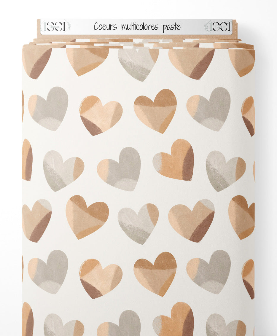Tissu - Cœurs multicolores pastel
