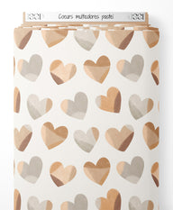 Tissu - Cœurs multicolores pastel