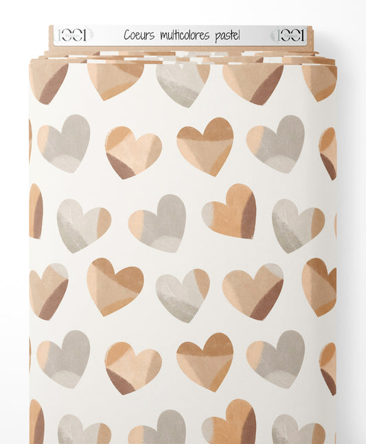 Tissu - Cœurs multicolores pastel