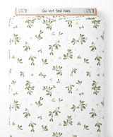 Tissu - Gui vert sur fond blanc