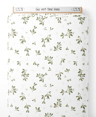Tissu - Gui vert sur fond blanc
