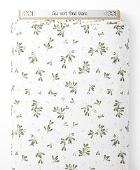 Tissu - Gui vert sur fond blanc