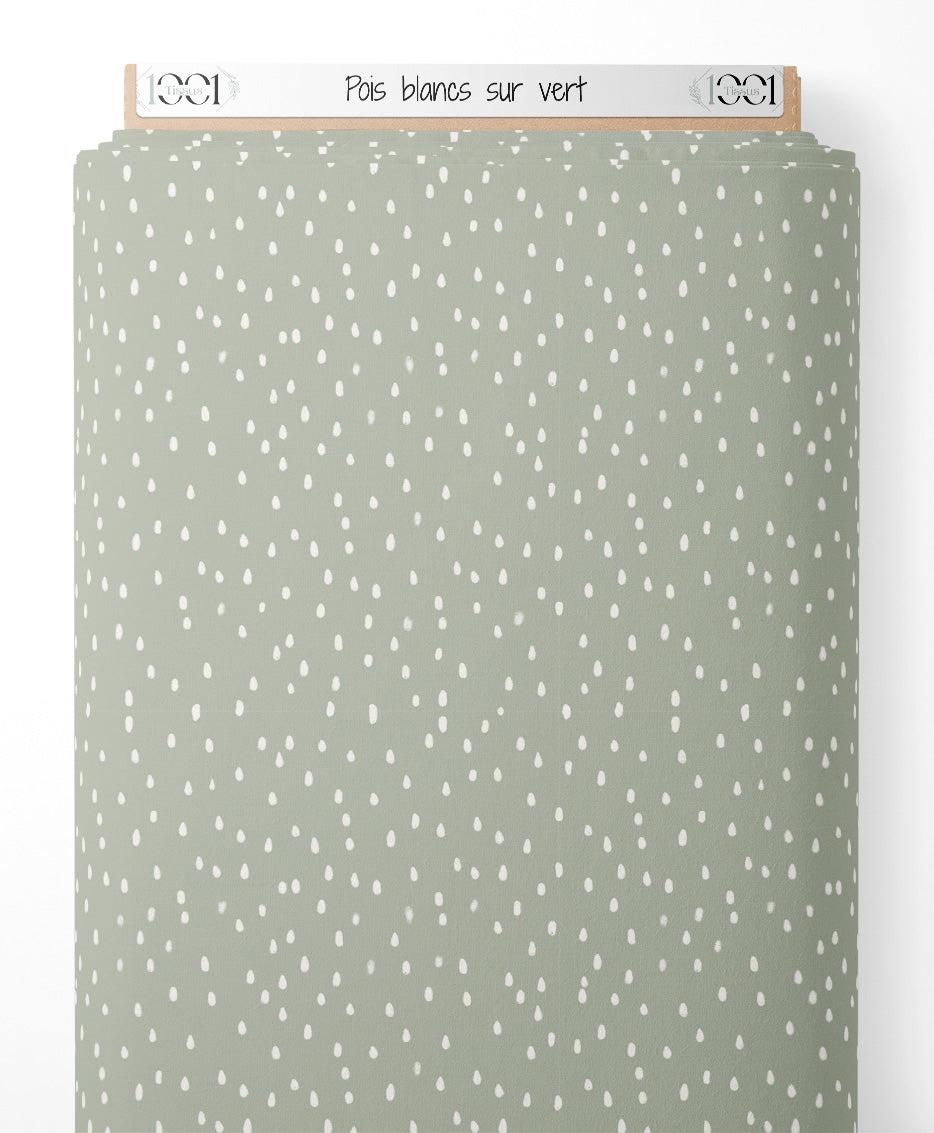 Tissu - Pois blancs sur vert