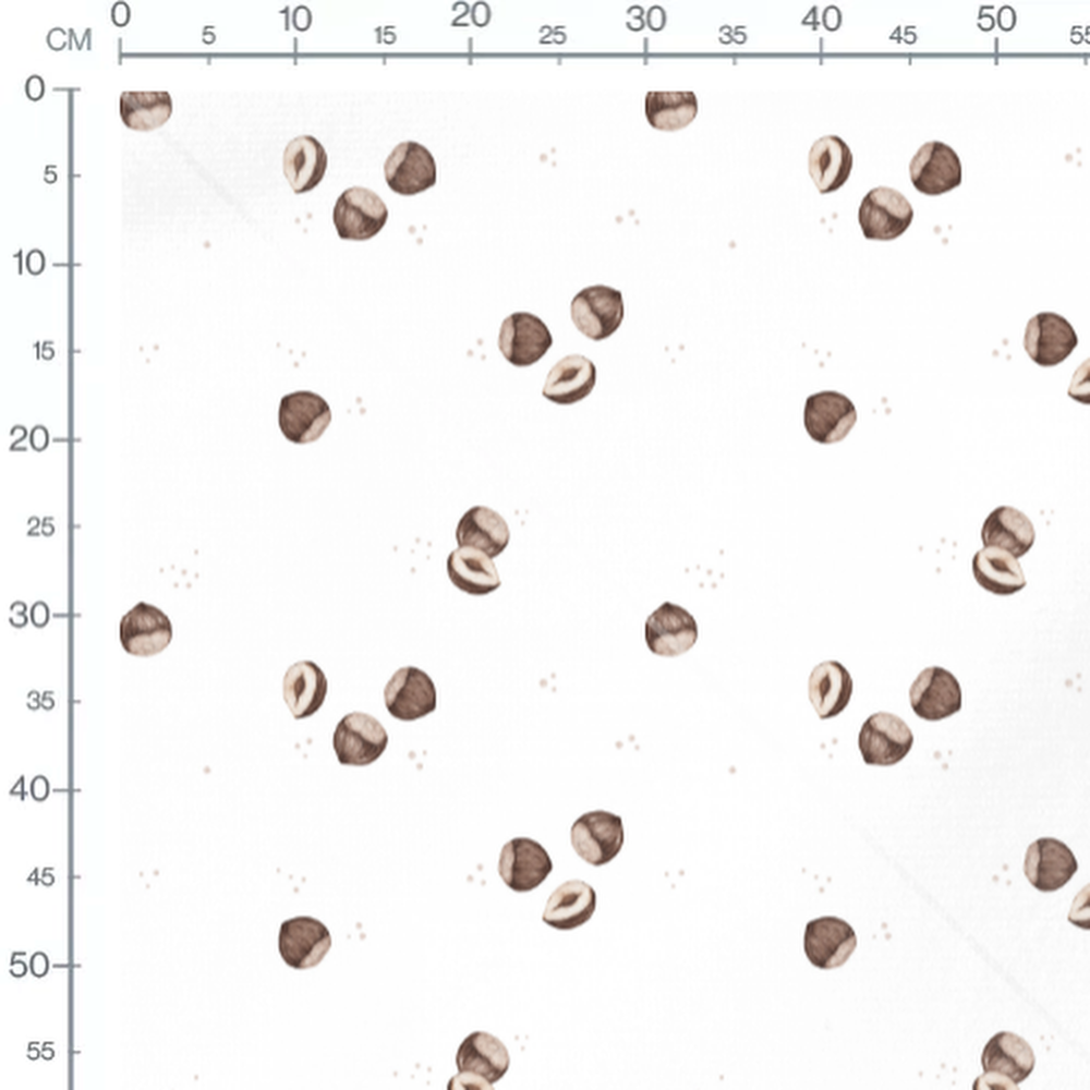 Tissu - Noisettes entières sur blanc