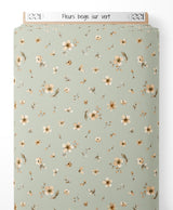 Tissu - Fleurs beige sur vert