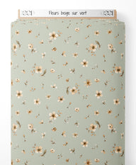 Tissu - Fleurs beige sur vert