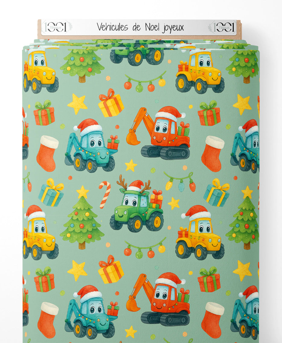 Tissu - Véhicules de Noël joyeux