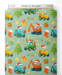 Tissu - Véhicules de Noël joyeux