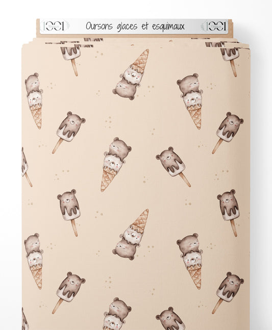 Tissu - Oursons glacés et esquimaux