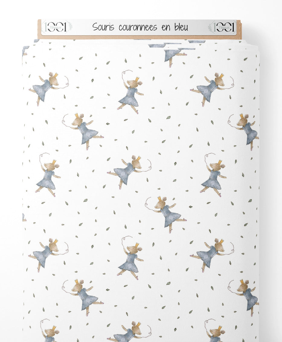 Tissu - Souris couronnées en bleu