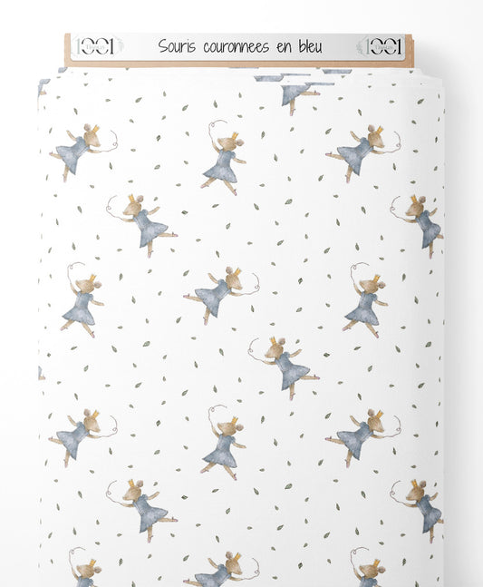 Tissu - Souris couronnées en bleu