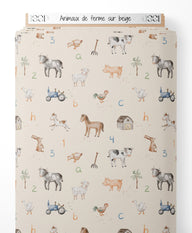 Tissu - Animaux de ferme sur beige