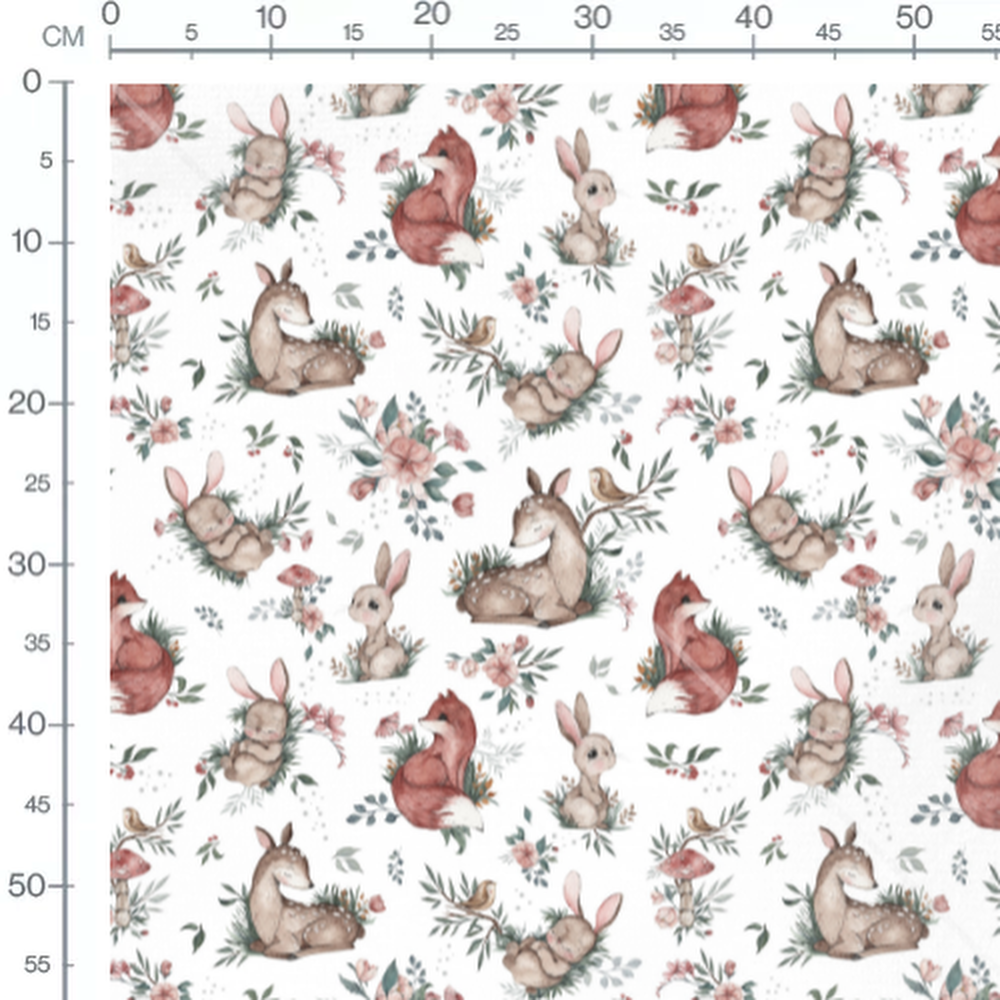 Tissu - Lapins et renards pastel