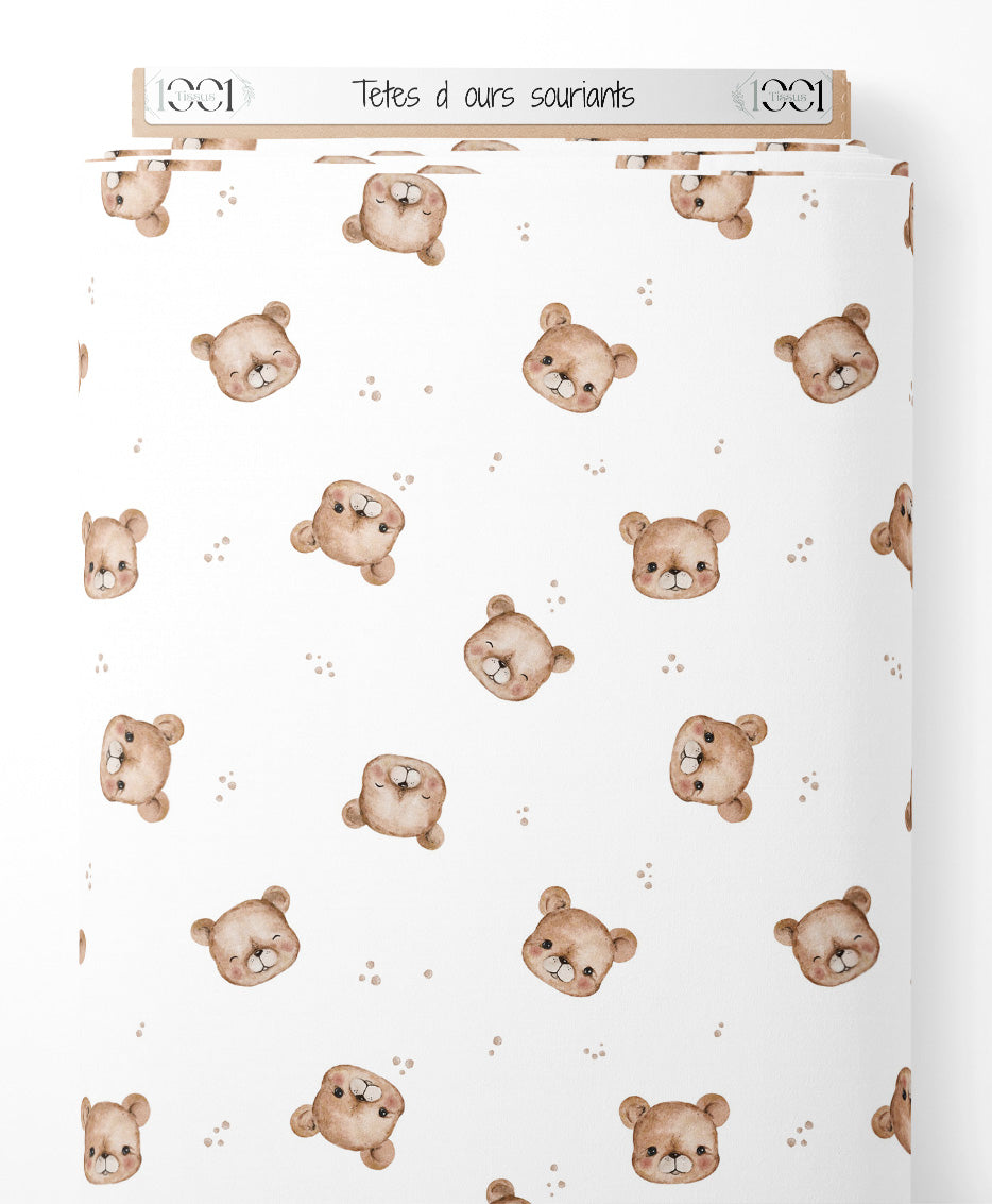 Tissu - Têtes d'ours souriants